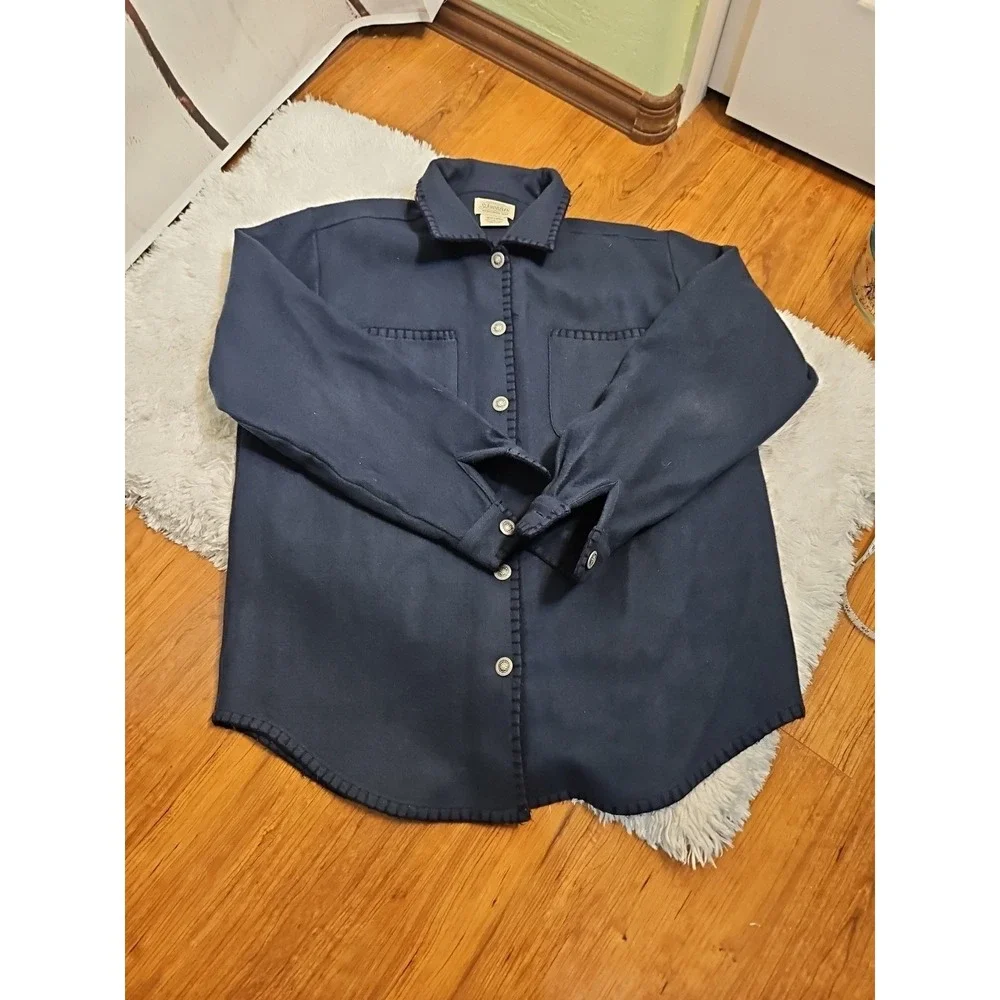 St Johns Bay Mens Large Navy Wool Blend‎ Button Up Shirt Jacket